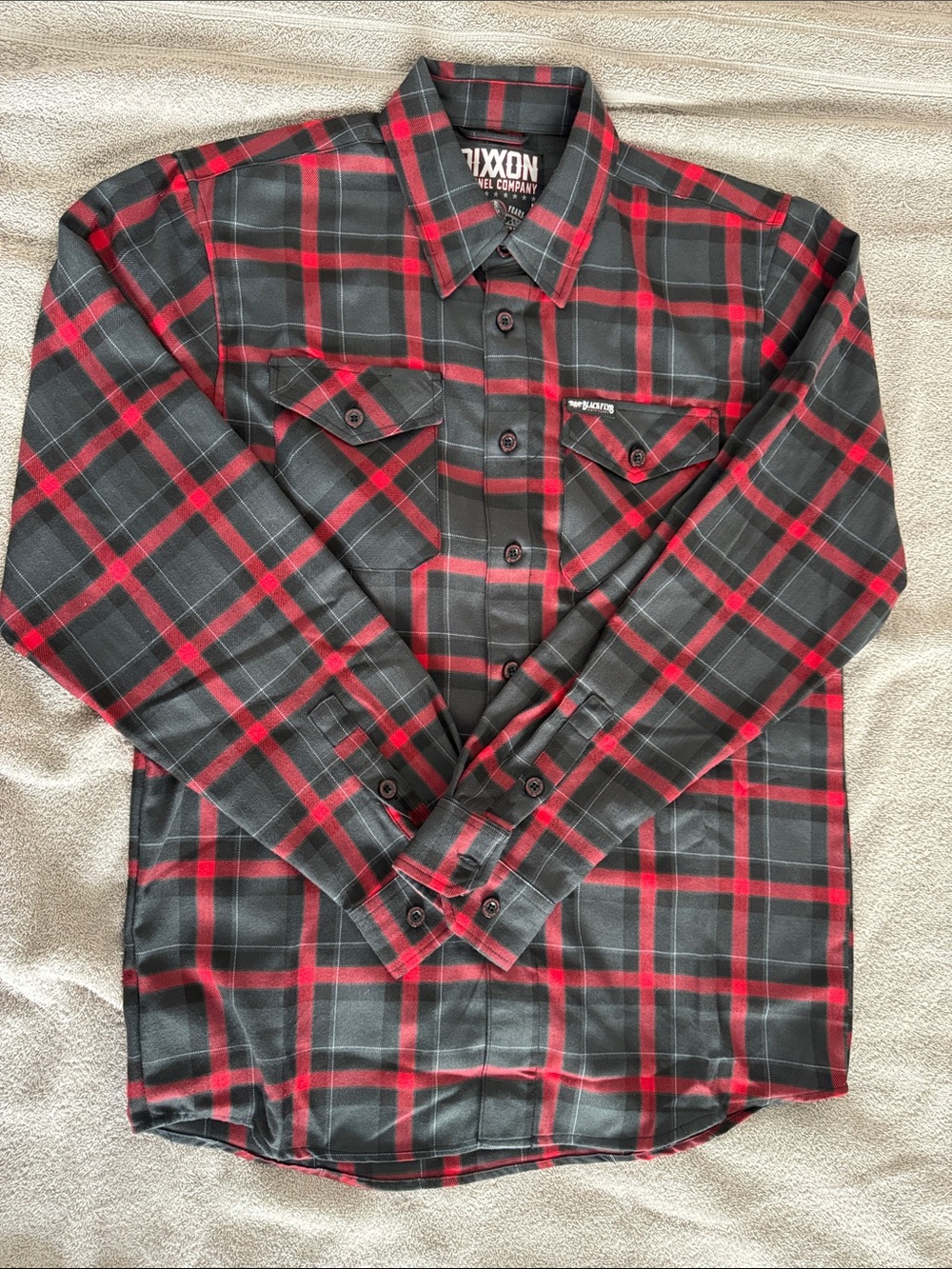 DIXXON Men’s Grey & Red Flannel Shirt- “Black Flys” collab